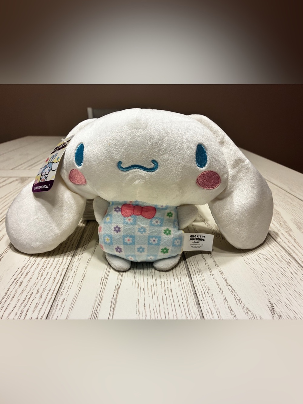 Hello Kitty Cinnamoroll Style Plush in White with Blue and Pink Accents